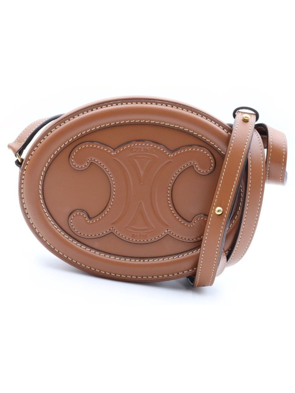 Celine Cuir Triomphe Oval Perth Shoulder Bag Brown Leather Gold